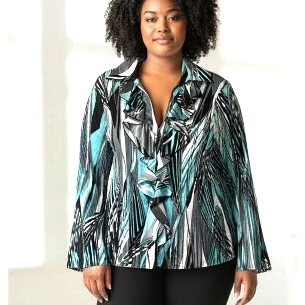 Ashley Stewart Top Ruffles Crepe Fairy Boho Chic Peasant Sleeve SZ 16W Upscale